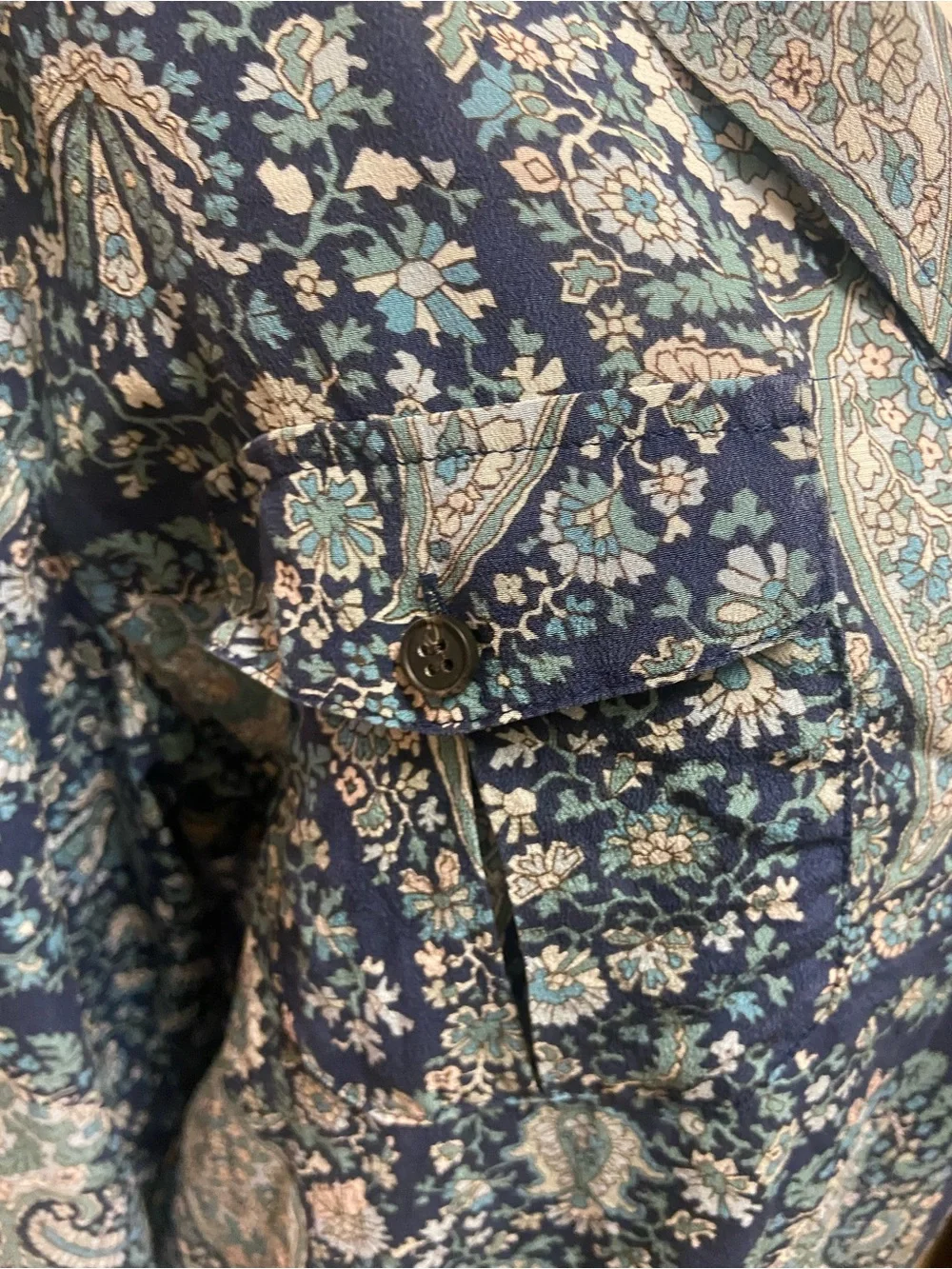 J. Crew Women’s Washable 100% Silk Popover Blouse Oversized Paisley Blue Size M